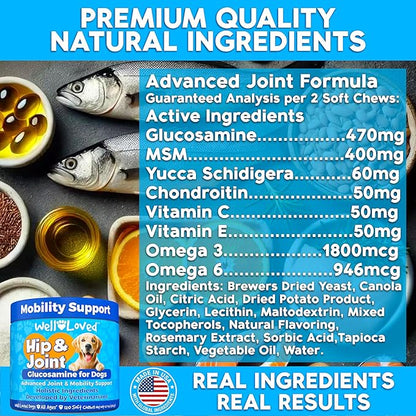 Well Loved Glucosamine for Dogs - Joint Supplement for Dogs, Made in USA, Vet Developed, Glucosamine Chondroitin, Hip and Joint Chews with MSM, Large Breed, Pain Relief, 120 Chews