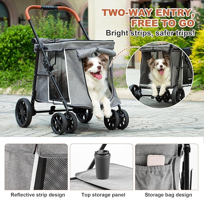 AOPEC Medium Dog Stroller, Dual Entry One-Touch Folding,Small and Medium Pet Stroller,360° Rotating Front Wheels,70 lbs Weight Capacity for Outdoor Travel and Elderly Dogs - Gray