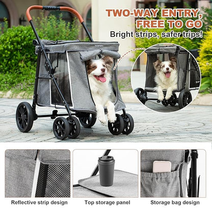AOPEC Medium Dog Stroller, Dual Entry One-Touch Folding,Small and Medium Pet Stroller,360° Rotating Front Wheels,70 lbs Weight Capacity for Outdoor Travel and Elderly Dogs - Gray