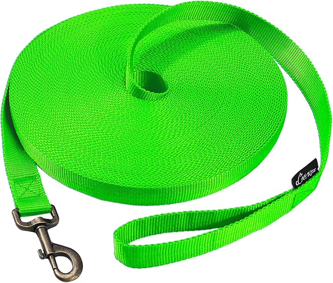 HIKISS Long Dog Leash Obedience Recall Training Agility Lead with Thickening Material for Large Dog - 15ft 20ft 30ft 50ft 100ft Training Leash(Green 30ft)