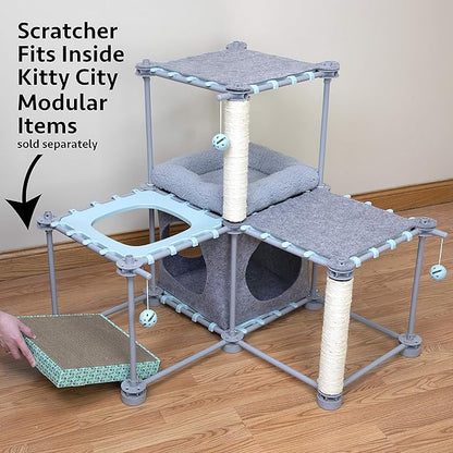 Kitty City Cat Scratcher Refill – 3-Pack Durable Corrugated Cardboard Scratch Pads with Catnip – Double-Sided for Longer Use, Cat Claw Maintenance & Furniture Protection - Size: 13.25" x 13.25"