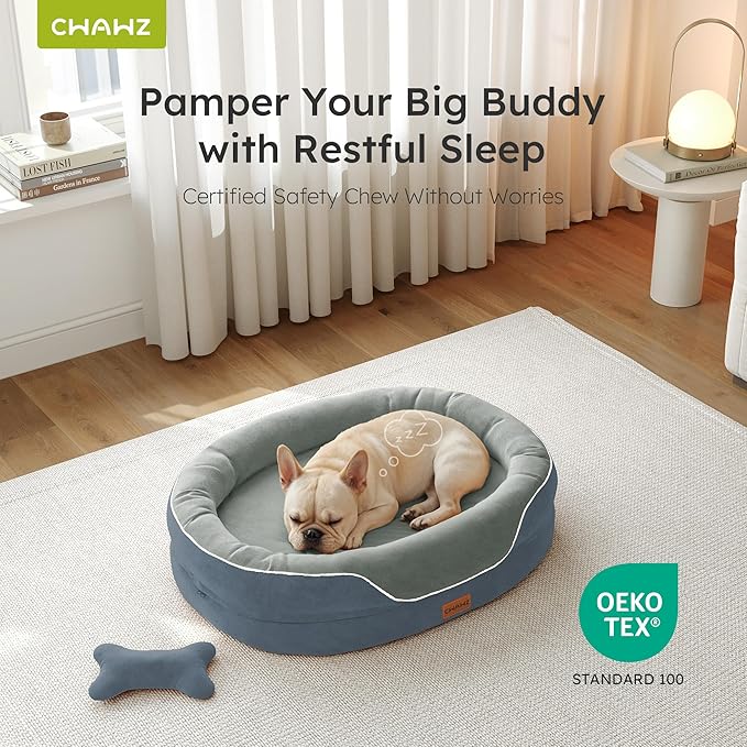 CWAWZ Large Orthopedic Dog Bed, 36 in. Dog Bed for Large Sized Dogs with Full-Surround Bolsters, Dual-Sided Dog Cooling Beds with Memory Foam, Washable Pet Sofa Couch with Nonslip Bottom, Dark Grey
