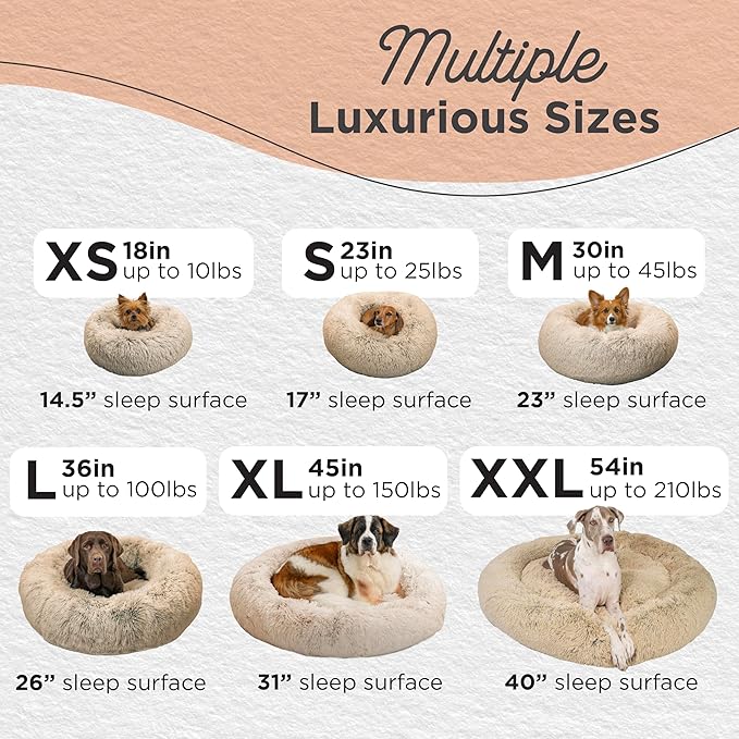 Best Friends by Sheri The Original Calming Donut Dog Bed – Washable Plush Pet Bed for XL Breeds up to 150 lbs, Shag Faux Fur, Taupe, XL (45" x 45")