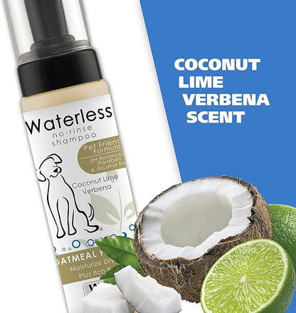 Wahl USA Pet Friendly Waterless No Rinse Shampoo for Animals - Coconut Lime Verbena Scent – Oatmeal Formula Cleans, Conditions, Detangles & Moisturizes Dogs Fur – 7.1 Oz - Model 820015A