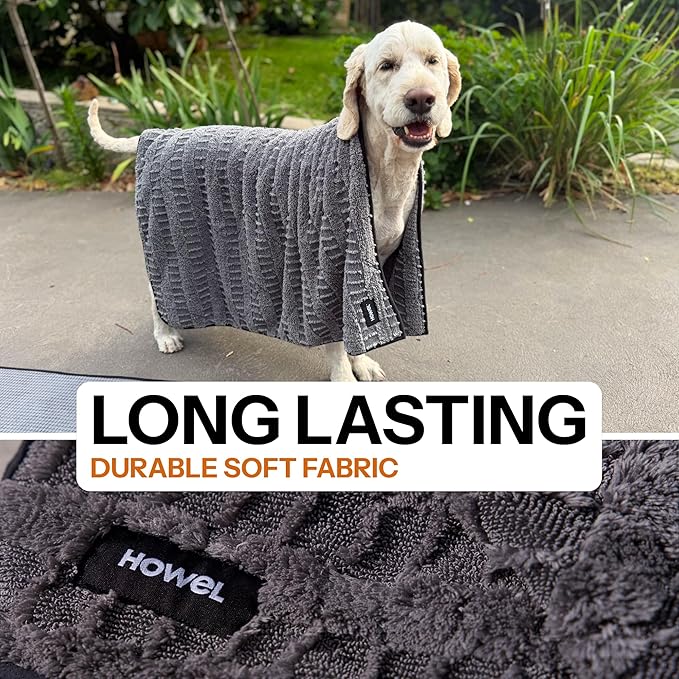 Dry Dog Towel for Drying Dogs Large, Medium & Small | Ultra Absorbent Plush Microfiber | Quick-Drying Double-Sided Design | 43" x 35" Lightweight & Machine Washable Dog Bath Towel | Grey