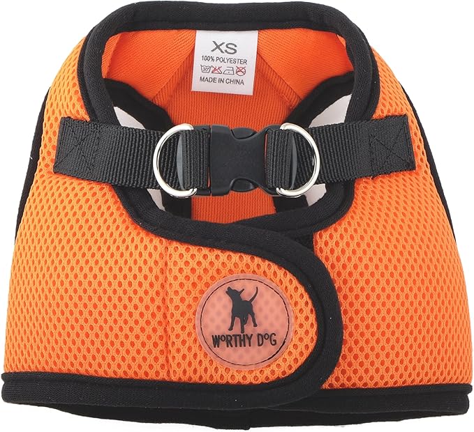 THE WORTHY DOG Step-in Dog Harness for Small Dogs, Comfortable Mesh, Reflective, Strong Hook and Loop Closure, Quick Release Buckle, Orange, XX-Small