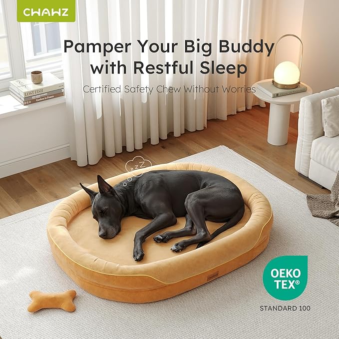 CWAWZ XXL Orthopedic Dog Bed, 53 in. Dog Bed for Large Sized Dogs with Full-Surround Bolsters, Dual-Sided Dog Cooling Beds with Memory Foam, Washable Pet Sofa Couch with Nonslip Bottom, Brown