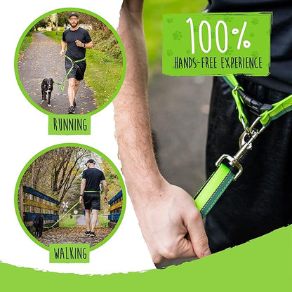 Mighty Paw Hands Free Dog Leash | Bungee Waist Leash for Dog Walking. Pet Running Hands Free Tether for Large, Medium & Small Breeds. Pet Waist Belt (36" - 48") Up to 150 lbs - Green