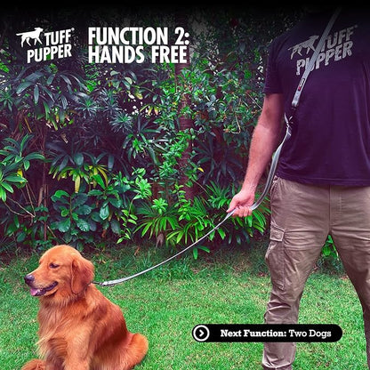Tuff Pupper Heavy Duty Multi Function Crossbody Leash | 6 Uses in One Cross body Leash | 8 Feet Hands Free Leashes | Two Dog Leashes | Ballistic Nylon & Thick Neoprene Padding, Small Medium Large Dogs