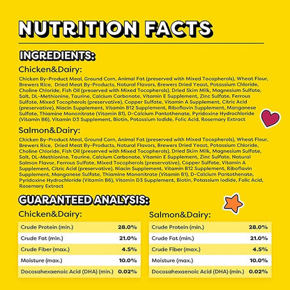Temptations Kitten Crunchy and Soft Treats Chicken and Dairy and Salmon and Dairy Variety Pack, 6.3 oz. Pouches (Pack of 4)