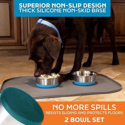 Master Pet Supply Stainless Steel Dog Bowls Set of 2 with Extra Thick Silicone Base - 4 Cup (32 oz) Emerald Sea, Non-Slip, Dishwasher Safe Metal Bowls, Pet Dog Food Bowl for Dogs, Cats, Anti Rust