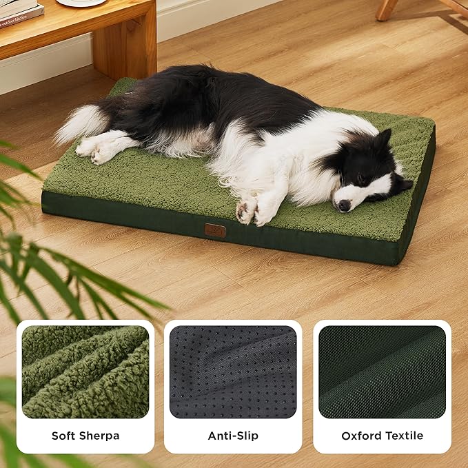 Bedsure Dog Beds Large Sized Dog - Comfy Flat Pet Beds with Removable Washable Cover, Orthopedic Egg Crate Foam Puppy Mat, Suitable for Pet Up to 65 lbs