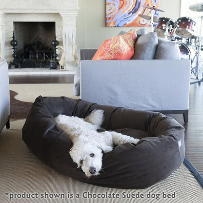 Majestic Pet 24 Inch Suede Calming Dog Bed Washable 24x19x7 (Inch) – Cozy Soft Round Donut Dog Bed with Spine Support for Dogs to Rest Their Head - Pet Bed Small – Stone