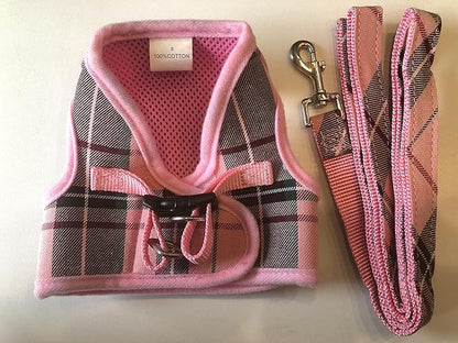 PUPTECK Soft Mesh Dog Harness and Leash Set Step-in Plaid Puppy Padded No Pull Vest Harness for XS Small Medium Sized Dogs Cats Outdoor Walking, Pink S