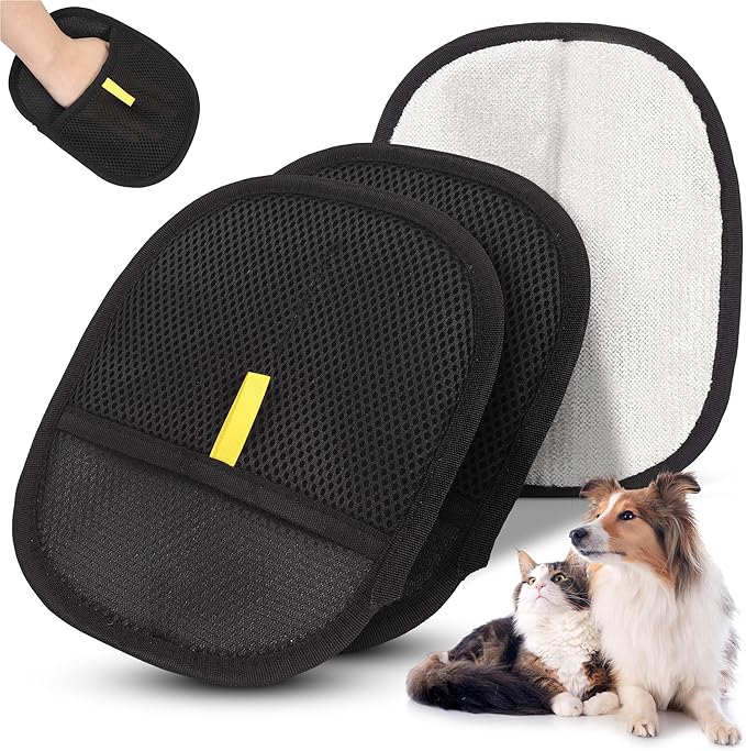 2 Pack Pet Hair Removal Glove - Pet Hair Removal Glove for Dogs & Cats, Electrostatic Pet Hair Remover for Loundry, Couch, Carpet, Clothing, Bed & Car Seat, Reusable Magic Brush Pet Hair Tool - Black