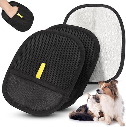 2 Pack Pet Hair Removal Glove - Pet Hair Removal Glove for Dogs & Cats, Electrostatic Pet Hair Remover for Loundry, Couch, Carpet, Clothing, Bed & Car Seat, Reusable Magic Brush Pet Hair Tool - Black