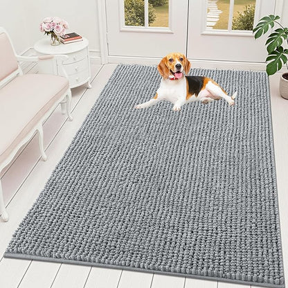 OLANLY Dog Door Mat for Muddy Paws 70x46, Ultra Absorbent Chenille Mud Doormat, Non-Slip Washable and Dirt Trapping Doormat for Indoor Entryway, Quick-Dry Indoor Pet Bed Mats for Dogs, Grey