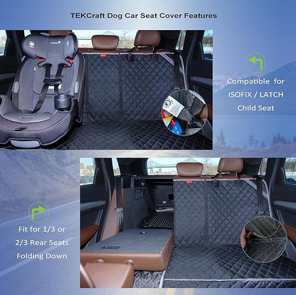 TEKCraft Dog Car Seat Cover Pet Back seat Cover for Dogs Rear Seat Cover Backseat Protector Auto Bench Covers Waterproof Protectors Universal Accessories fit for Cars SUVs Trucks