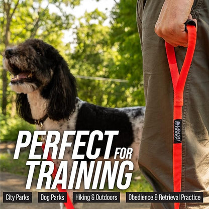 Leash Boss Long Trainer - 1 Inch Nylon Long Dog Training Leash with Storage Strap (50 Ft, Orange)