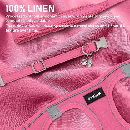 GAMUDA Small Pet Harness Collar and Leash Set, Step in No Chock No Pull Linen Fabric Soft Mesh Dog Vest Harnesses Reflective for Dogs Puppy Cats Kitten Rabbit (Pink, S)