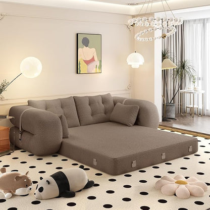 KEIKI 78.7" Human-Sized Dog Bed, 3-in-1 Foldable Sleeper Sofa Bed for Adults, Convertible Floor Couch & Lazy Lounge Sofa Chair, Teddy Fabric Foam-Filled, Brown