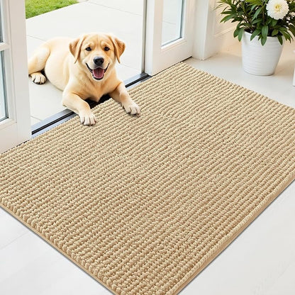 OLANLY Dog Door Mat for Muddy Paws 44x32, Ultra Absorbent Chenille Mud Doormat, Non-Slip Washable and Dirt Trapping Doormat for Indoor Entryway, Quick-Dry Indoor Pet Bed Mats for Dogs, Beige