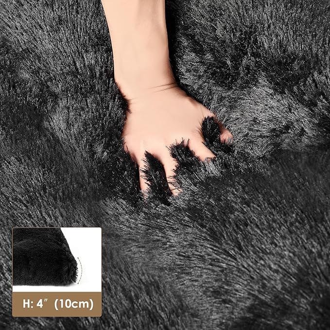 EHEYCIGA Fluffy Dog Crate Bed for Medium Dogs, Plush Faux Fur Crate Pad, Calming Anti Anxiety Medium Dog Bed, Washable Soft Warm Crate Mat with Non-Slip Bottom, Black