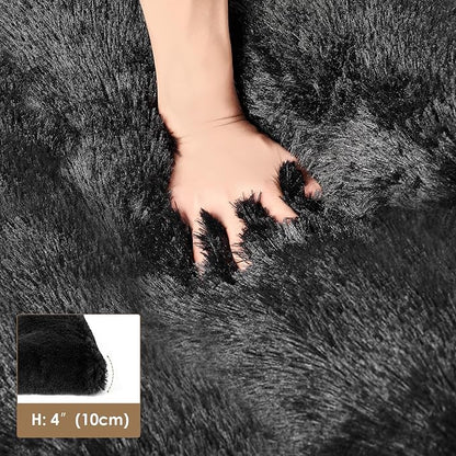 EHEYCIGA Fluffy Dog Crate Bed for Medium Dogs, Plush Faux Fur Crate Pad, Calming Anti Anxiety Medium Dog Bed, Washable Soft Warm Crate Mat with Non-Slip Bottom, Black