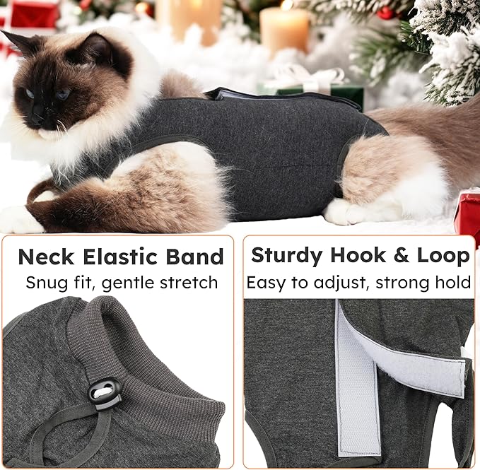 Hpetppy Cat Recovery Suit for Spay Abdominal Wounds, Kitten Onesie Bodysuit for Cats After Surgery, Cat Surgery Recovery Suit Female Cone of Shame Alternative for Cats Anti Licking (Dark Grey M)