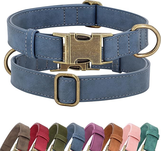 Didog Soft PU Leather Dog Collar, Stylish Quick Released Dog Collars for Large Dogs, Easy Clean Adjustable Pet Collar for Daily Walking, Blue, XL Fit 17-27" Neck