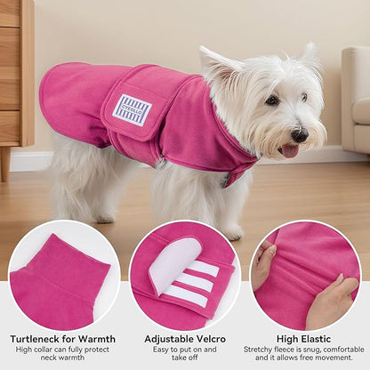 Fleece Dog Sweater for Large Dogs Girl, Adjustable Stretchy Dog Coat Jacket, Soft Comfortable Turtleneck Warm Winter Pet Clothes for Dogs, Pink 2XL