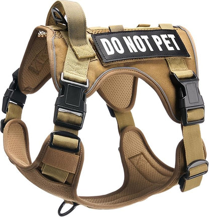 Tactical Dog Harness for Medium and Large Breeds, Air Dog Vest No Pull with Reflective Do Not Pet Patches, Breathable Dog Molle Vests for Training Walking Hunting Brown