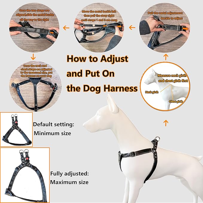 Leather Dog Harness with Padded Chest Plate – Adjustable Genuine Leather H-Style Walking Harness with Metal Buckles and American Flag Emblem for Medium & Large Dogs, Black & Brown(Brown, M)