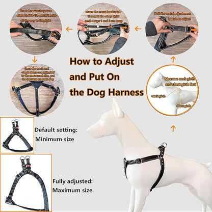 Leather Dog Harness with Padded Chest Plate – Adjustable Genuine Leather H-Style Walking Harness with Metal Buckles and American Flag Emblem for Medium & Large Dogs, Black & Brown(Brown, M)