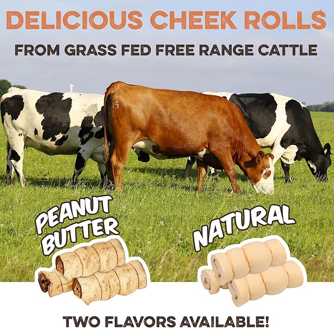 Premium Beef Cheek Rolls for Dogs 5-7" - (3-Pack) Long Lasting, Safe & Natural Rawhide Alternative Chews, Ideal for Large Dogs & Aggressive Chewers, Supports Dental Health & Digestion