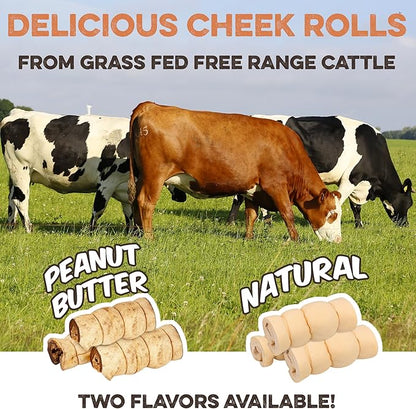 Premium Beef Cheek Rolls for Dogs 5-7" - (3-Pack) Long Lasting, Safe & Natural Rawhide Alternative Chews, Ideal for Large Dogs & Aggressive Chewers, Supports Dental Health & Digestion