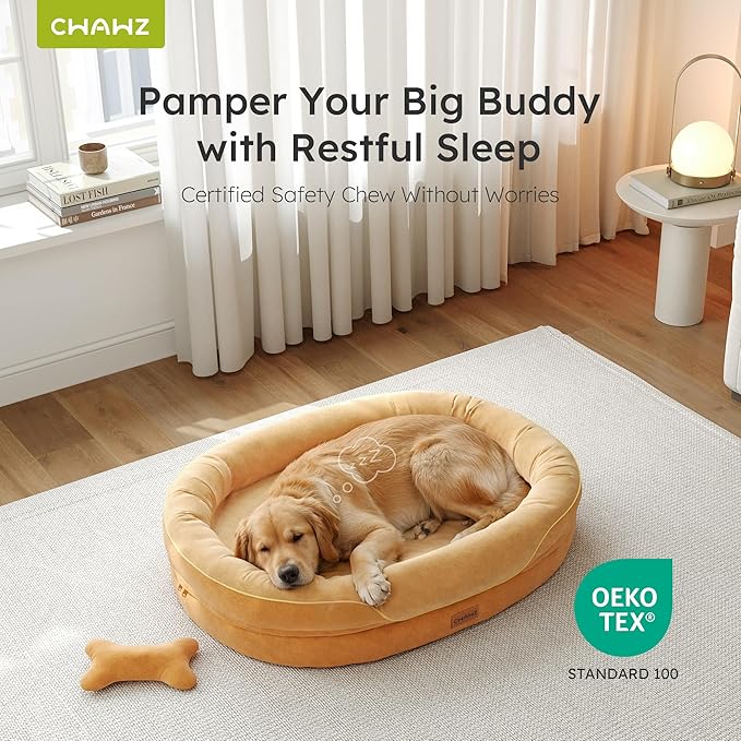 CWAWZ XL Orthopedic Dog Bed, Extra Large Dog Bed, Dog Sofa for Large Sized Dogs with Full-Surround Bolsters, Dual-Sided Dog Cooling Bed with Memory Foam, Washable Pet Sofa with Nonslip Bottom, Brown
