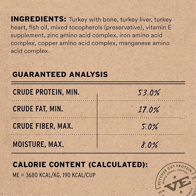 Vital Essentials Freeze-Dried Raw Dog Food, Turkey Crunchy Mini Nibs | Complete Meal or Mixer | High Protein Dog Food | 14 oz