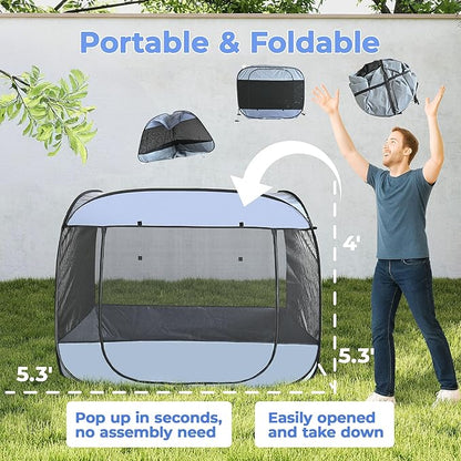EighteenTek® XLarge Popup Portable Dog Houses 5.3'x4'H Assembly-Free Gazebo-Style Dog Cot Cat Playpen Screen Pet Tent Sun Shade Shelter Dog Bed with Canopy for Outdoor, Anti-Bugs with Leakproof Bottom