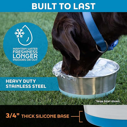 Master Pet Supply Stainless Steel Dog Bowls Set of 2 with Extra Thick Silicone Base - 16 Cup (128 oz) Graphite, Non-Slip, Dishwasher Safe Metal Bowls, Pet Dog Food Bowl for Dogs, Cats, Anti Rust