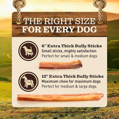 Pet Odor-Free Extra-Thick Jumbo Bully Sticks for Large Dogs (12", 5 Pack) – All-Natural, Long-Lasting Dog Chews Made from 100% Grass-Fed Beef, High-Protein & Grain-Free.