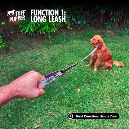 Tuff Pupper Heavy Duty Multi Function Crossbody Leash | 6 Uses in One Cross body Leash | 8 Feet Hands Free Leashes | Two Dog Leashes | Ballistic Nylon & Thick Neoprene Padding, Small Medium Large Dogs