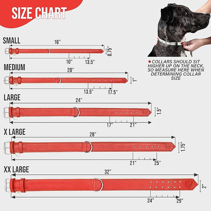 Riparo Red Leather Dog Collar - Heavy Duty Wide Dog Collar for Small, Medium, Large and Extra Large Dogs with Dog Tag Holder (XXL: 2” Wide for 26”-29” Neck, Red)