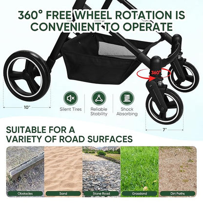 Foldable Dog Stroller, 3 in 1 Pet Stroller for Small Medium Dog Cat up to 50lbs, Detachble Portable Pet Bag, Storage Basket and One-Button Folding Frame
