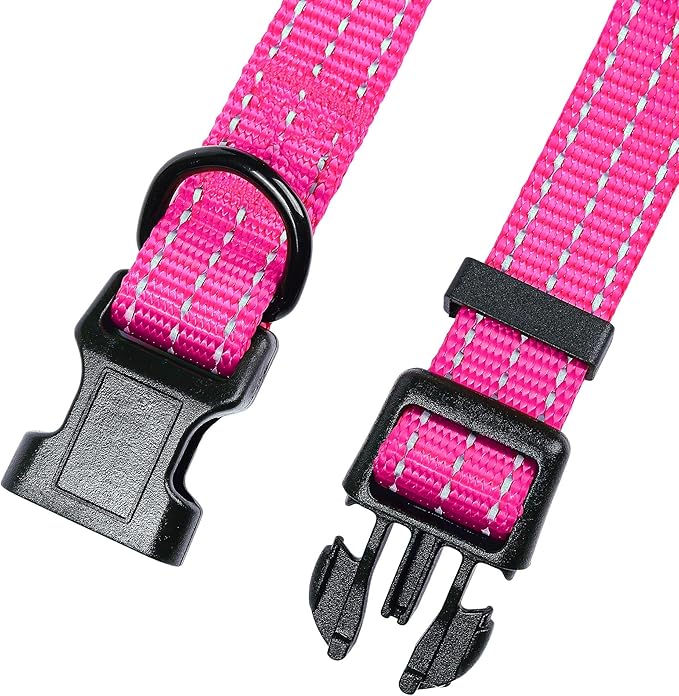 Mile High Life Dog Collar | Nylon Reflective Dog Collars | Light Weight Puppy Collars | Pink Dog Collars for Large Dogs (Solid Pink, Large)