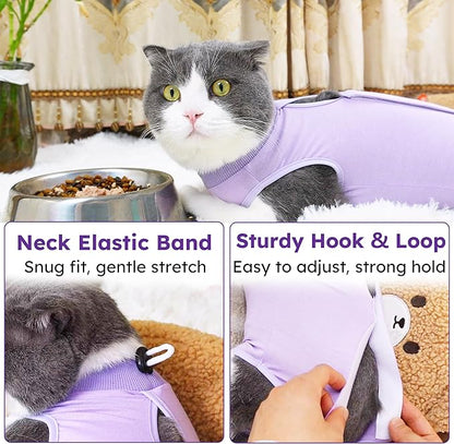 Hpetppy Cat Recovery Suit for Abdominal Wounds or Skin Diseases,Kitten Onesie for Cats After Surgery Wear Surgical Spay Suit for Female Cats Kitten Cone of Shame Alternative-Purple(S)