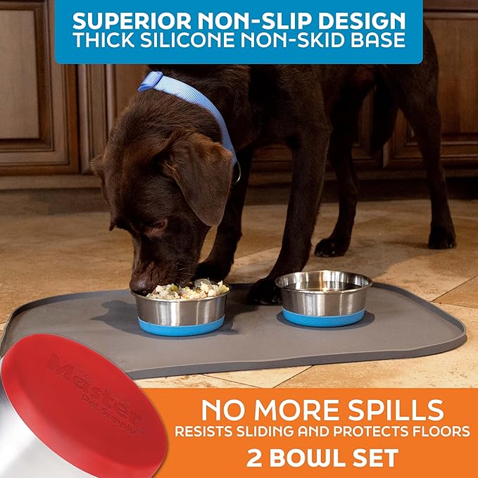 Master Pet Supply Stainless Steel Dog Bowls Set of 2 with Extra Thick Silicone Base - 2 Cup (16 oz) Crimson Red, Non-Slip, Dishwasher Safe Metal Bowls, Pet Dog Food Bowl for Dogs, Cats, Anti Rust