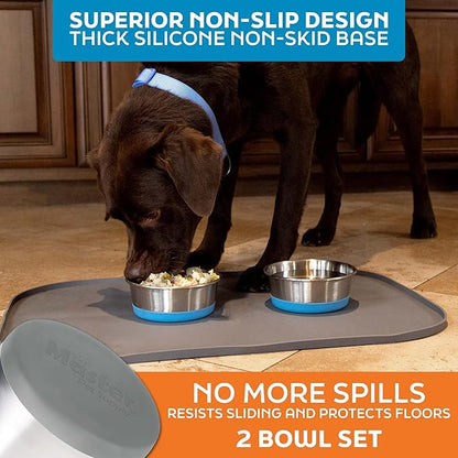 Master Pet Supply Stainless Steel Dog Bowls Set of 2 with Extra Thick Silicone Base - 4 Cup (32 oz) Graphite, Non-Slip, Dishwasher Safe Metal Bowls, Pet Dog Food Bowl for Dogs, Cats, Anti Rust