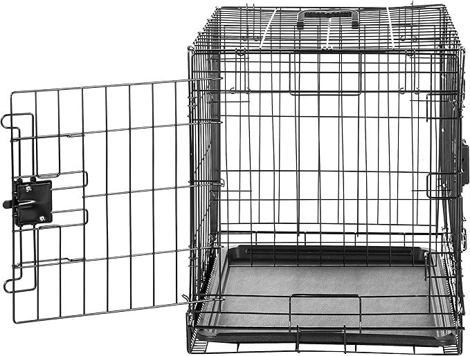 Amazon Basics - Durable,Foldable Metal Wire Dog Crate with Tray, Double Door, Divider, 24 x 18 x 20 in, Black