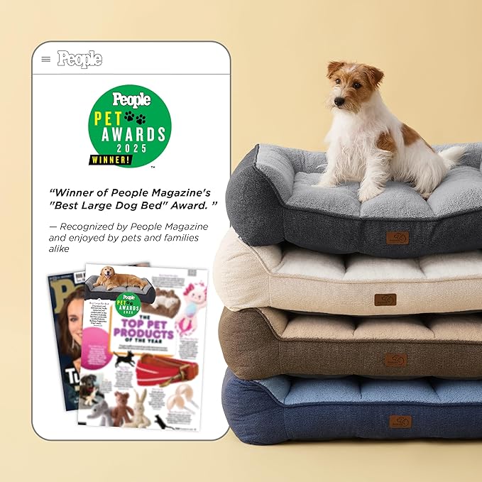 Bedsure XL Orthopedic Dog Beds Large Sized Dog - Extra Thick Supportive Dogs Couch with Waterproof Washable Cover, Extra Large Comfort Pet Bed Sofa with Soft Plush Sherpa and Nonskid Bottom, Beige